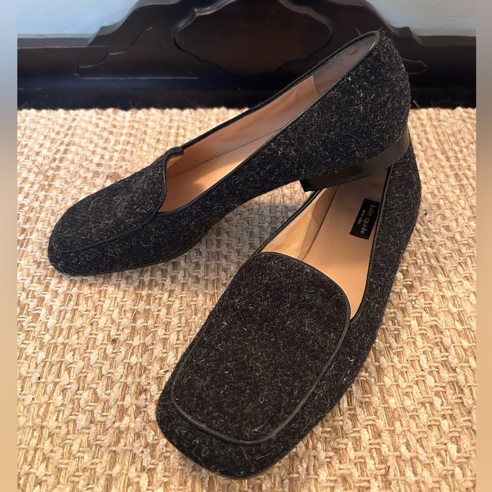 Vtg Kate Spade Wool Tweed Loafers Women’s Sz 6.5 90’s Gray/Black Made In Italy